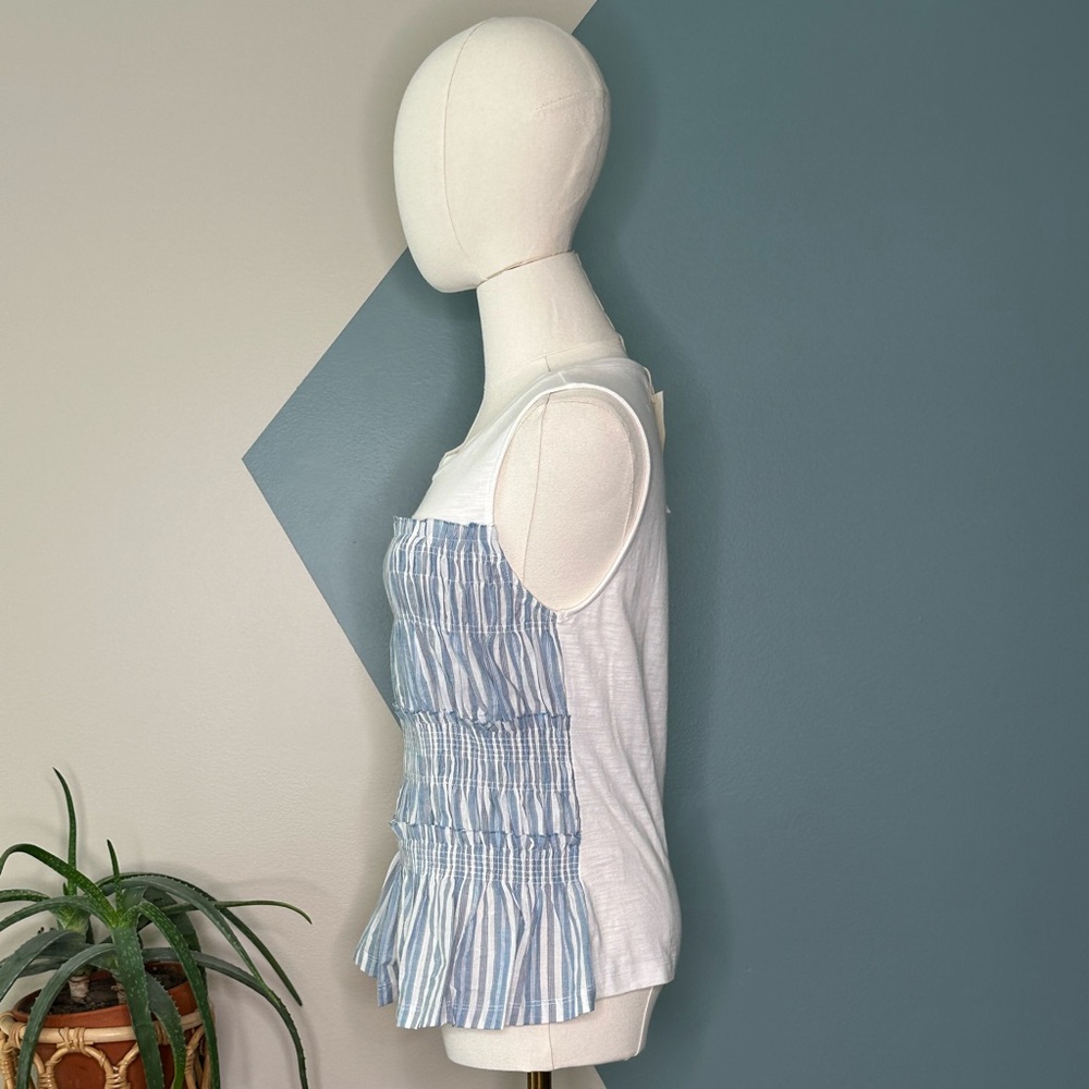 Mystree Women’s Blue White Striped Smocked Peplum Tank Top Sleeveless Cotton S - Picture 3 of 10